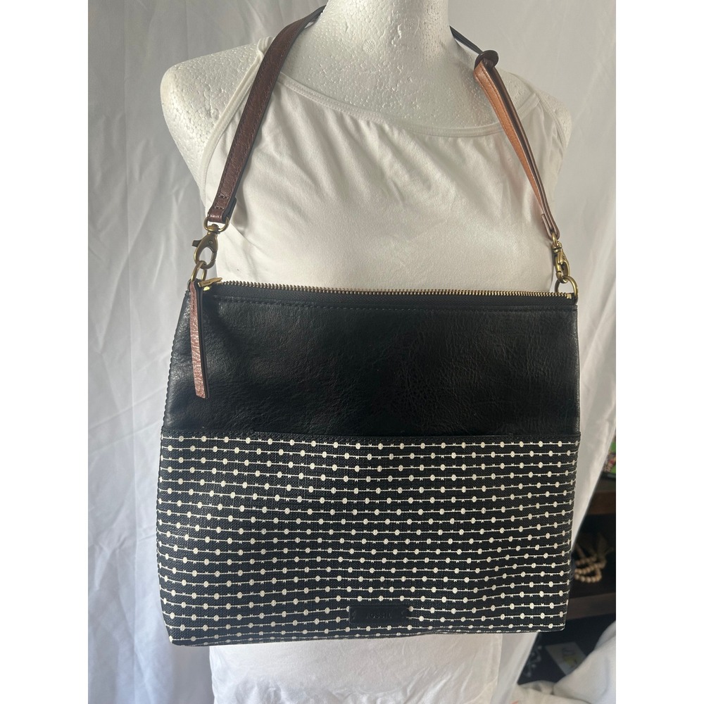 Fossil Twofer Black Leather Geometric Crossbody Bag with matching wallet #492